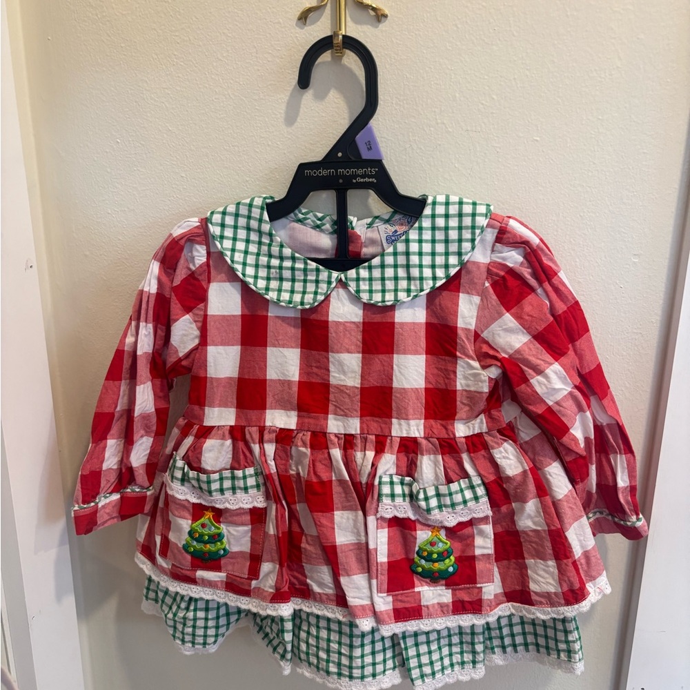 Toddler Girl Christmas Red and Green Plaid Diaper Set